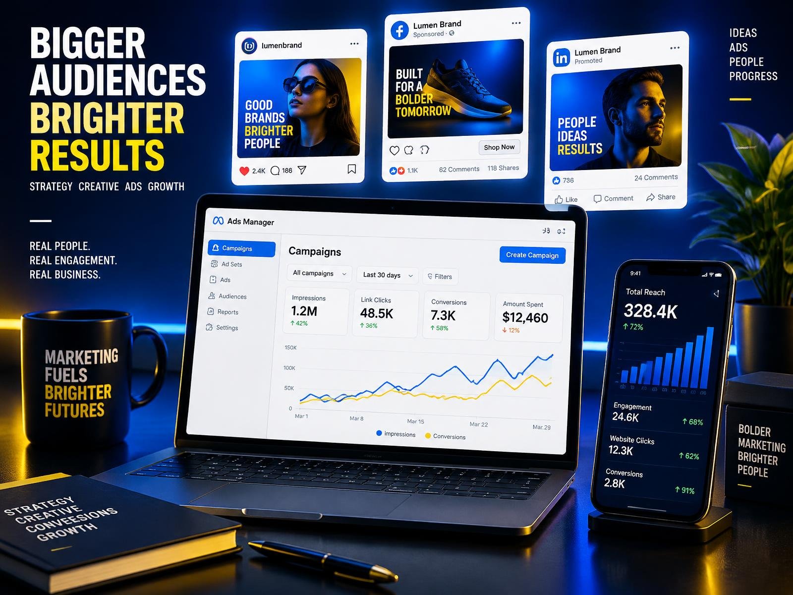 Marketing analytics dashboard showing traffic and conversion data