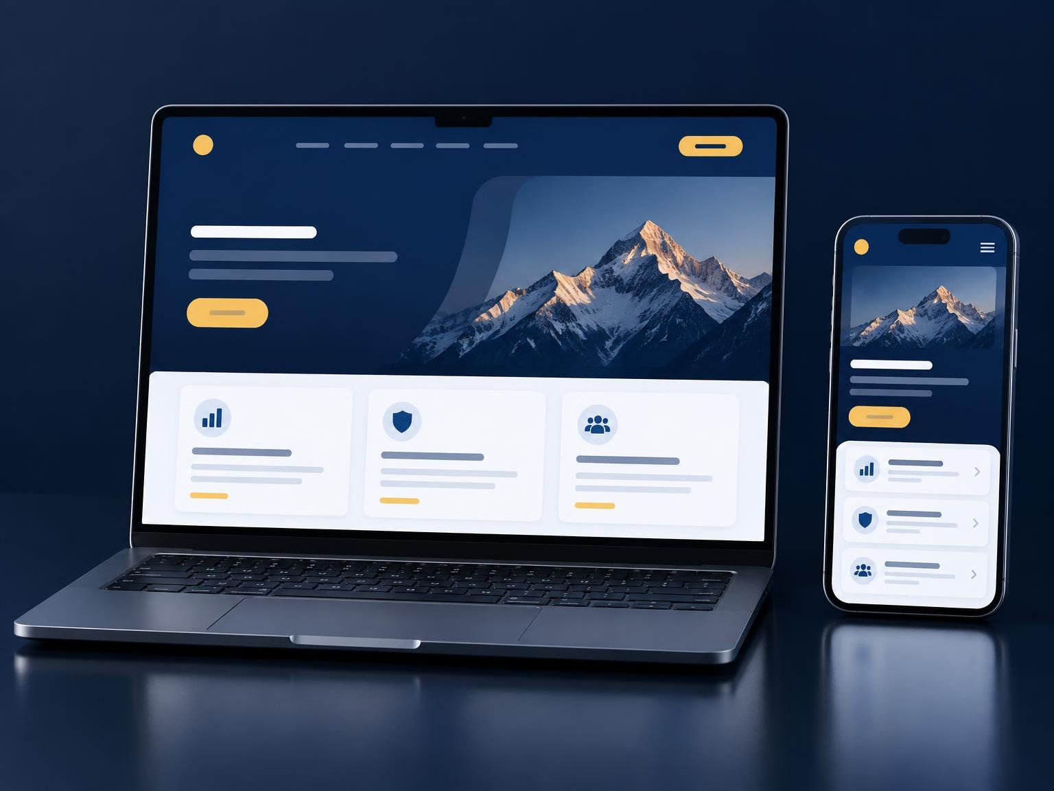 Laptop screen showing a finished responsive business website